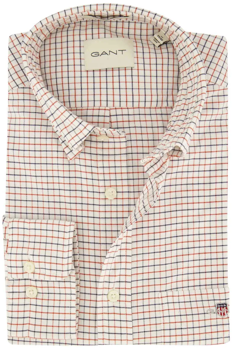 Gant overhemd wit/rood/blauw geruit button-down