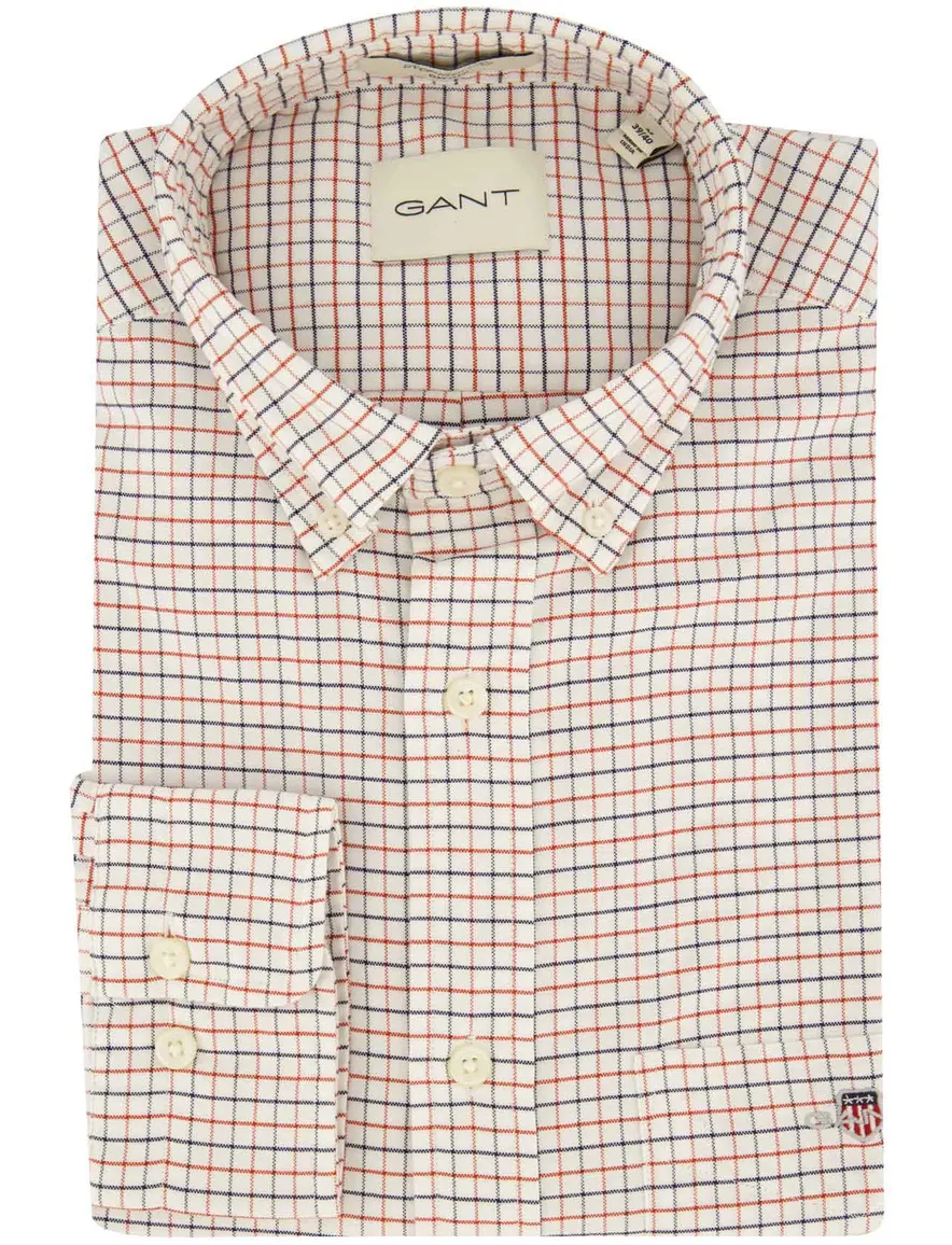 Gant overhemd wit geruit button-down
