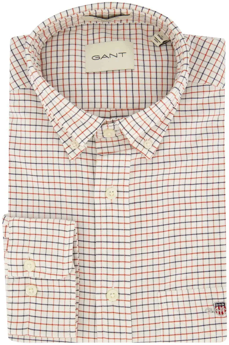 Gant overhemd wit/rood/blauw geruit button-down