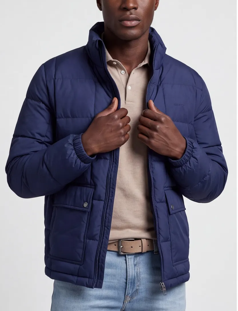 gewatteerde jas Gant effen donkerblauw normale fit