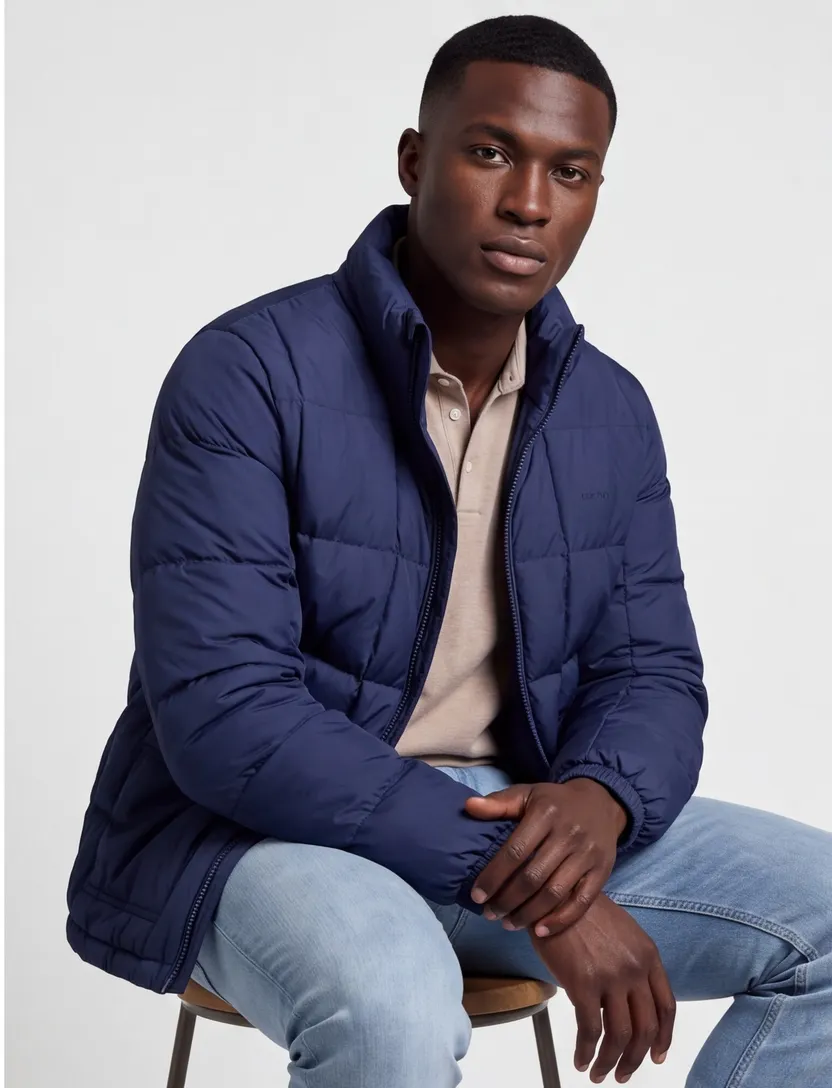 gewatteerde jas Gant effen donkerblauw normale fit