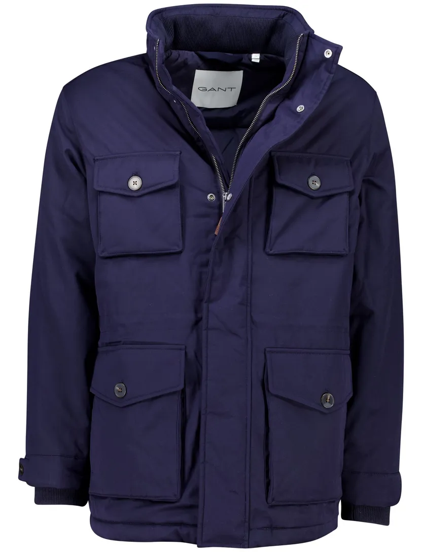 Gant winterjas effen donkerblauw zakken normale fit