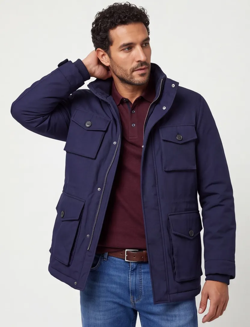 Gant winterjas effen donkerblauw zakken normale fit