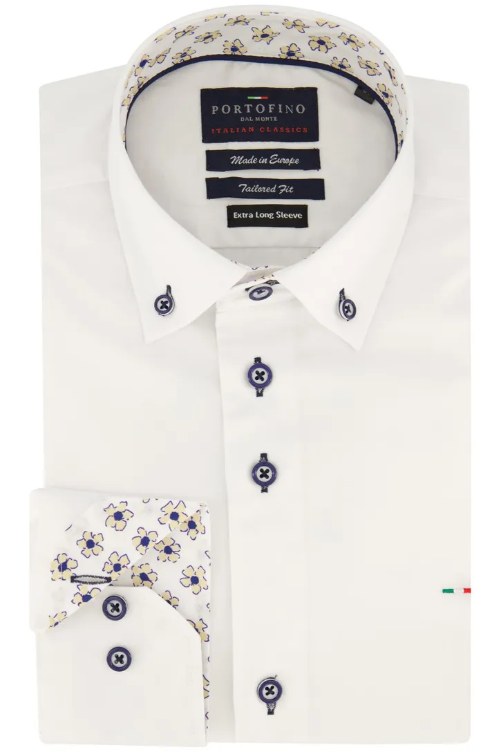 Portofino casual overhemd mouwlengte 7 normale fit wit effen