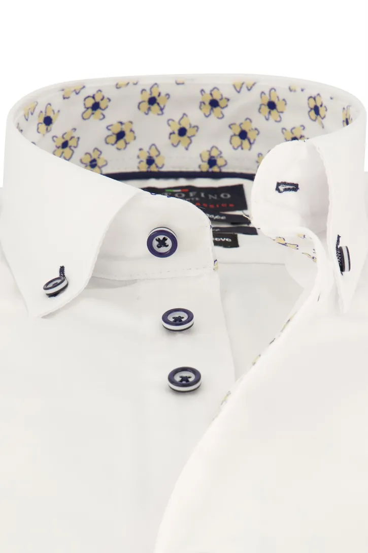 Portofino casual overhemd mouwlengte 7 normale fit wit effen