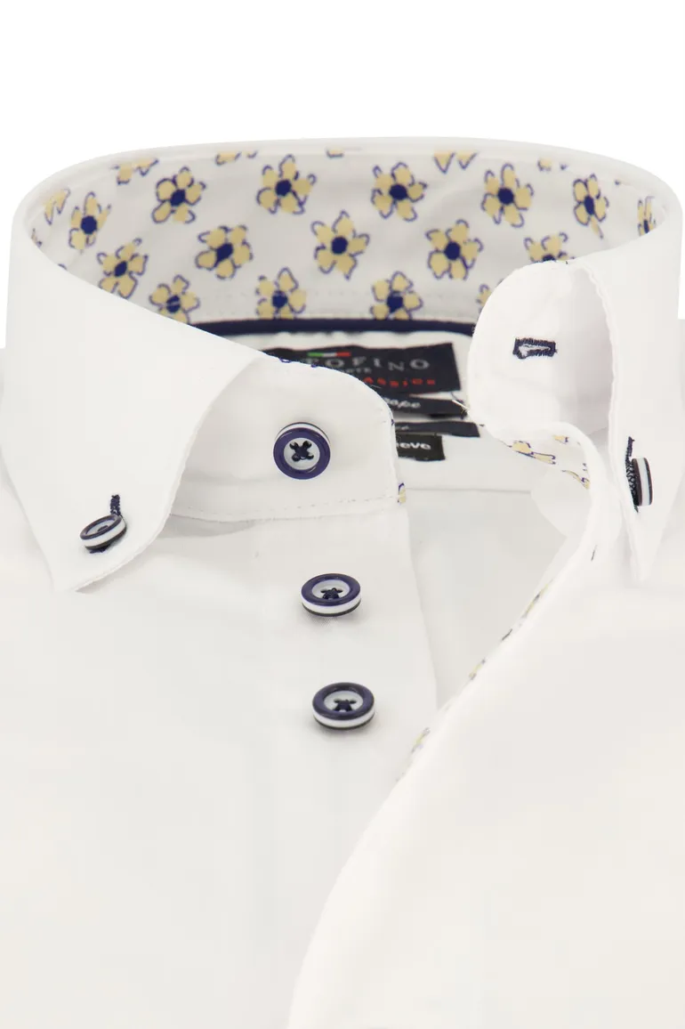 Portofino casual overhemd mouwlengte 7 spierwit effen