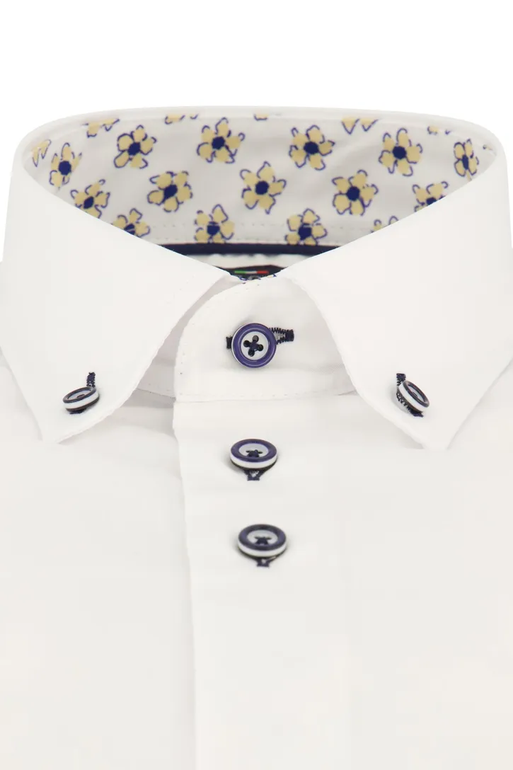 Portofino casual overhemd mouwlengte 7 normale fit wit effen