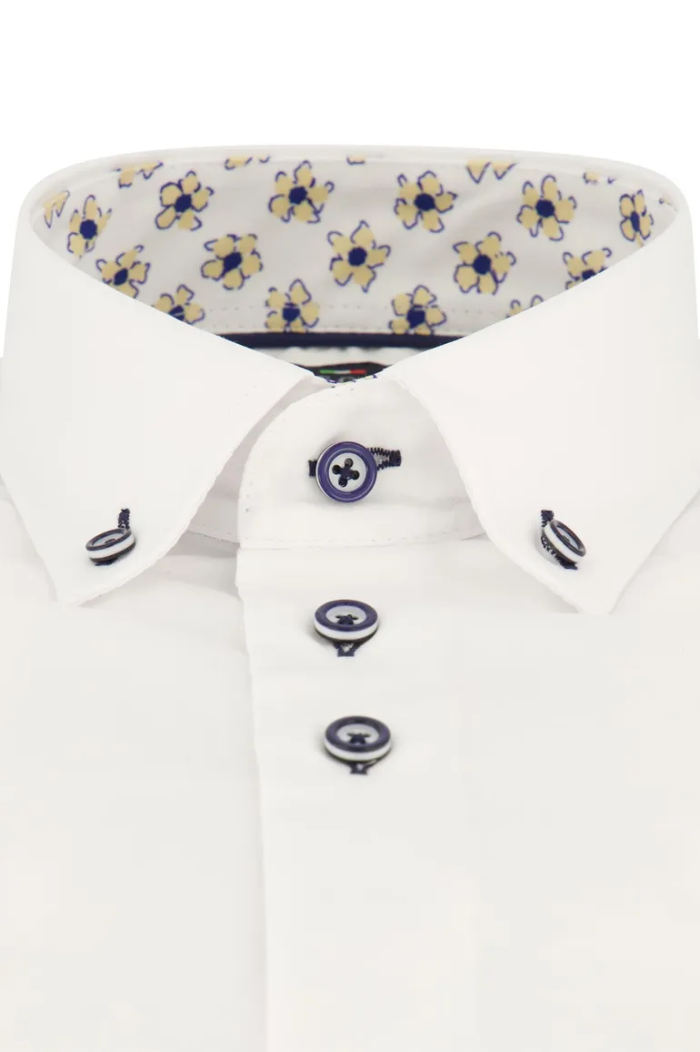 Portofino casual overhemd mouwlengte 7 spierwit effen