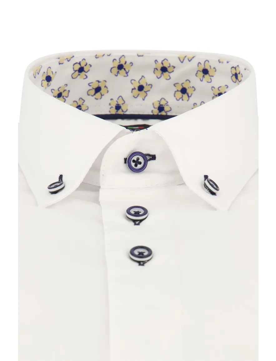 Portofino casual overhemd mouwlengte 7 spierwit effen