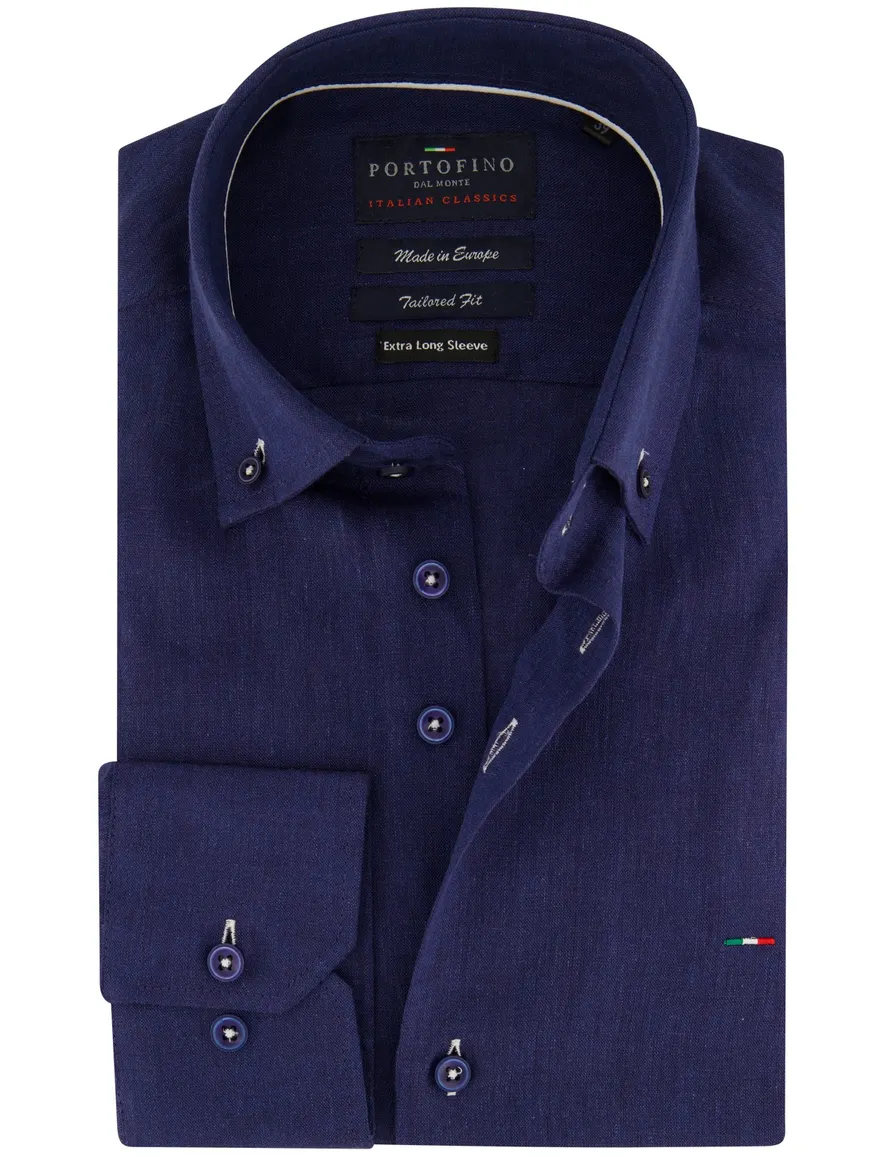 Portofino casual overhemd mouwlengte 7 normale fit donkerblauw effen