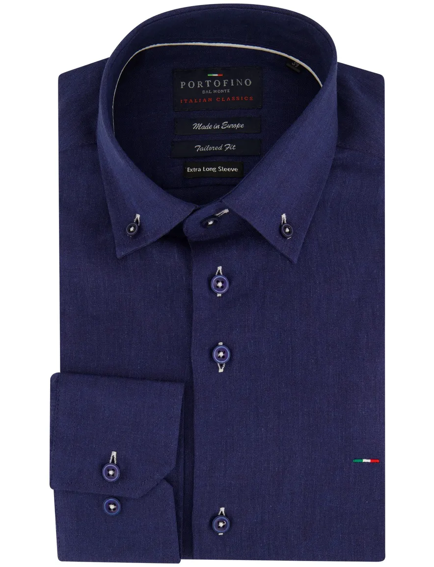 Portofino casual overhemd mouwlengte 7 normale fit donkerblauw effen