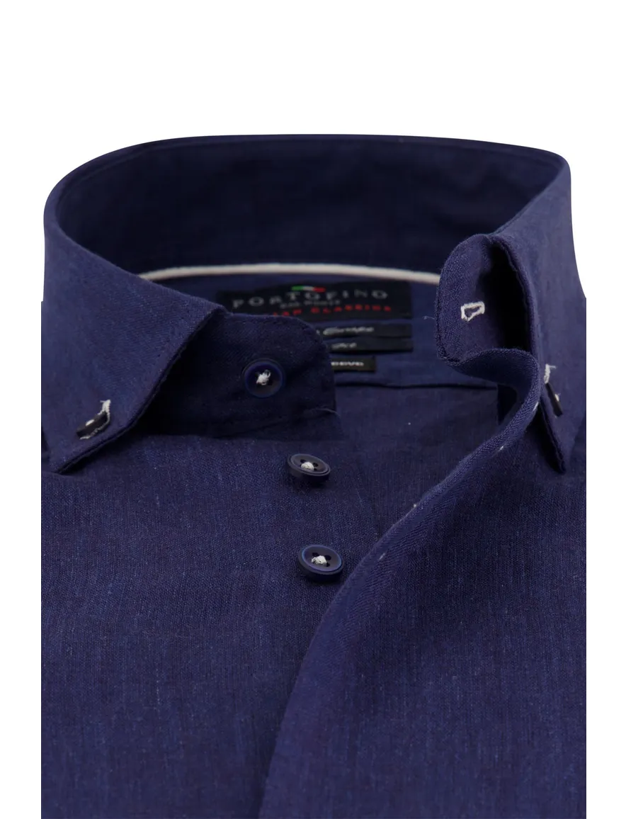Portofino casual overhemd mouwlengte 7 normale fit donkerblauw effen