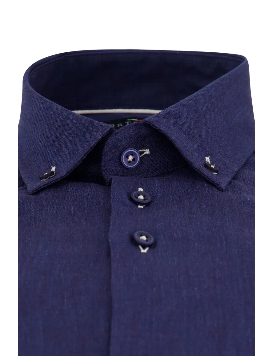 Portofino casual overhemd mouwlengte 7 normale fit donkerblauw effen