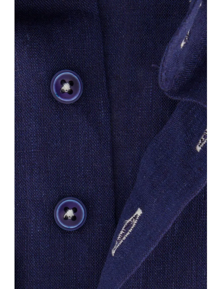 Portofino casual overhemd mouwlengte 7 normale fit donkerblauw effen