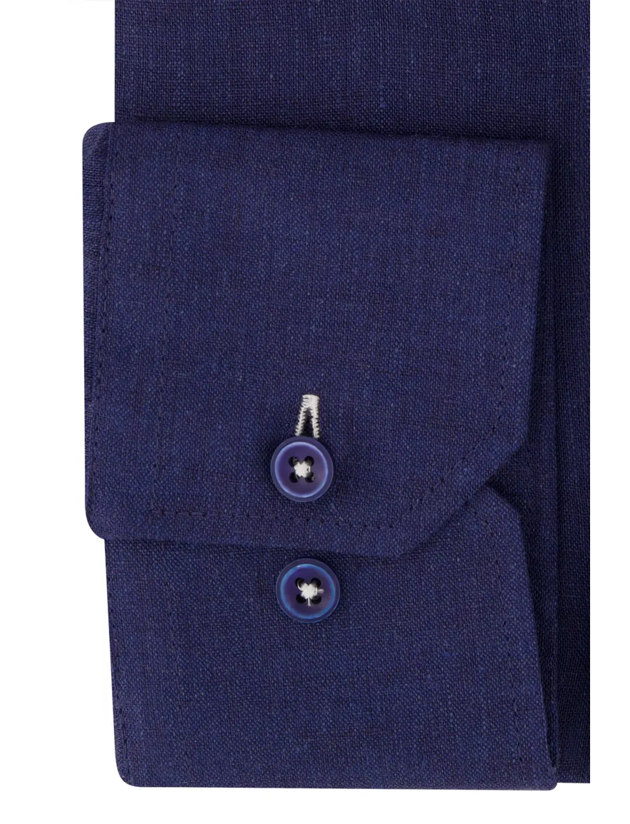 Portofino casual overhemd mouwlengte 7 normale fit donkerblauw effen