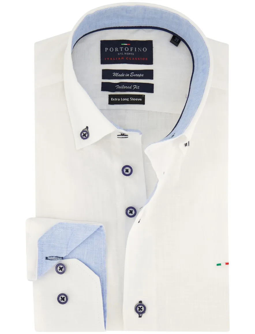 Portofino casual overhemd mouwlengte 7 normale fit wit effen