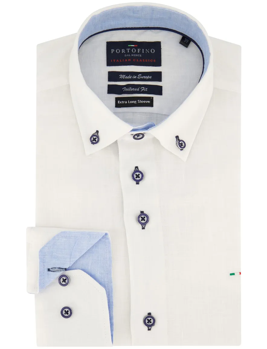 Portofino casual overhemd mouwlengte 7 normale fit wit effen