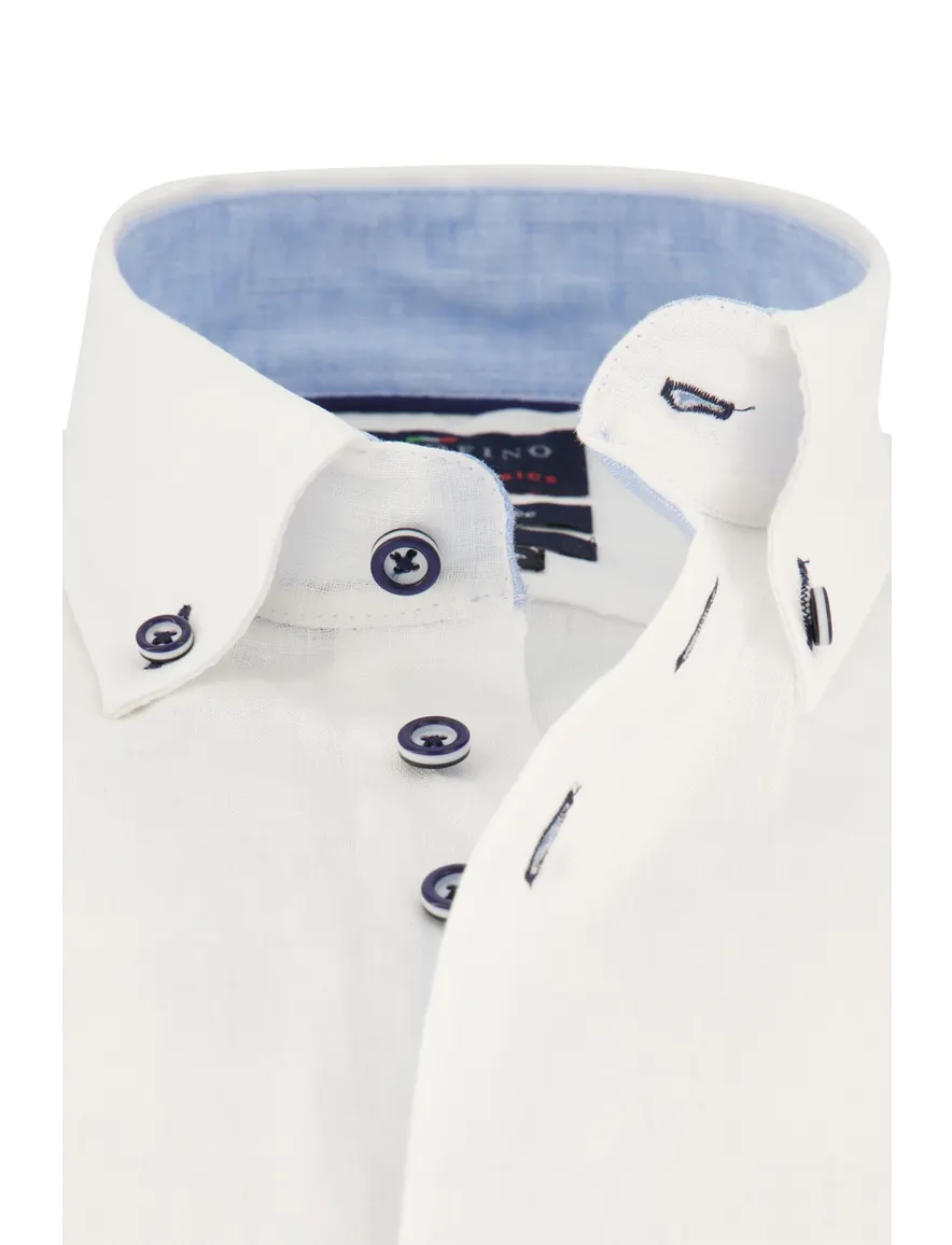 Portofino casual overhemd mouwlengte 7 normale fit wit effen