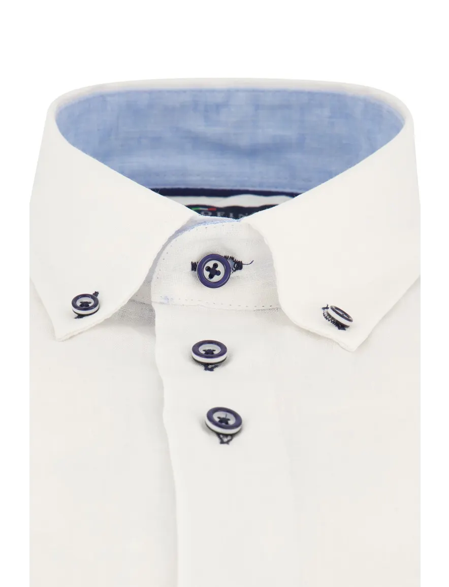 Portofino casual overhemd mouwlengte 7 normale fit wit effen