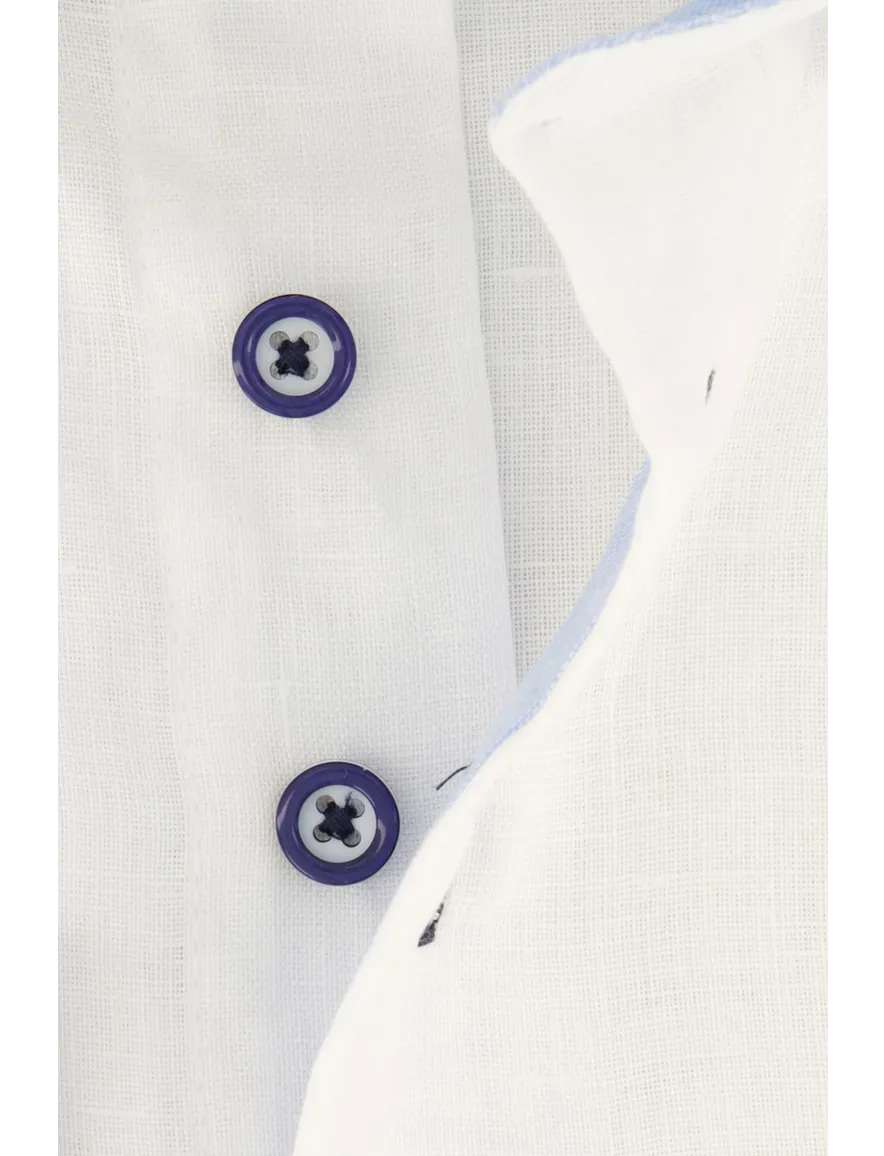 Portofino casual overhemd mouwlengte 7 normale fit wit effen