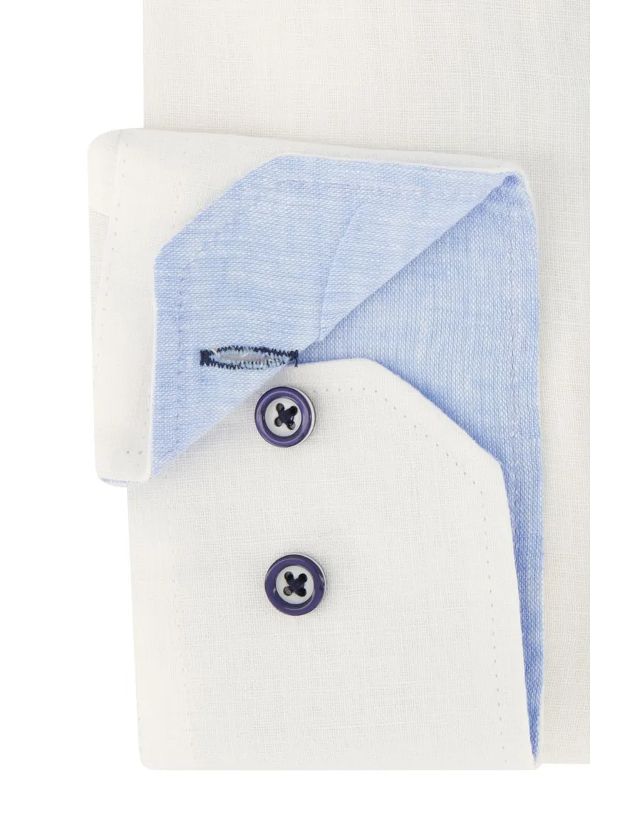 Portofino casual overhemd mouwlengte 7 normale fit wit effen