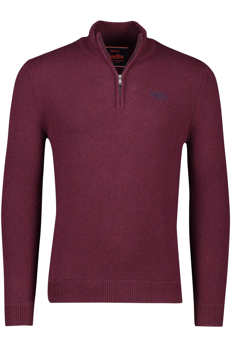 Superdry trui gemeleerd rood half zip slim fit