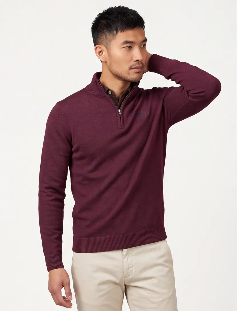 wollen Superdry trui rood half zip slim fit