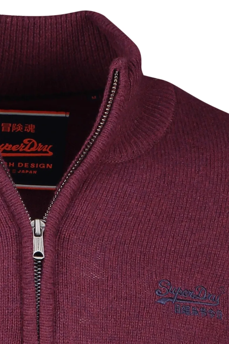 Superdry trui gemeleerd rood half zip slim fit