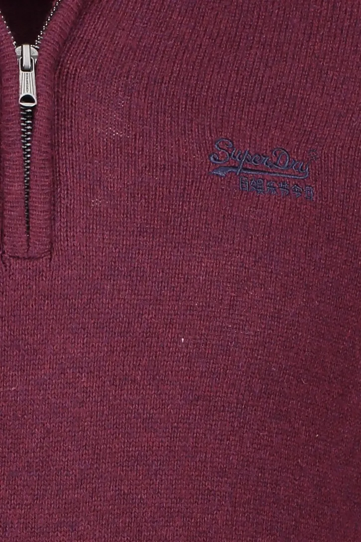 wollen Superdry trui rood half zip slim fit