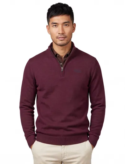 Superdry Superdry trui gemeleerd rood half zip slim fit
