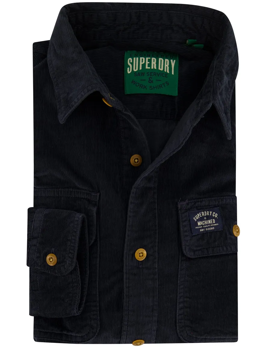 Superdry overhemd navy slim fit corduroy