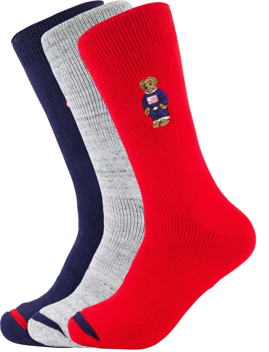 Polo Ralph Lauren Bear sokken 3-pack rood, grijs , blauw