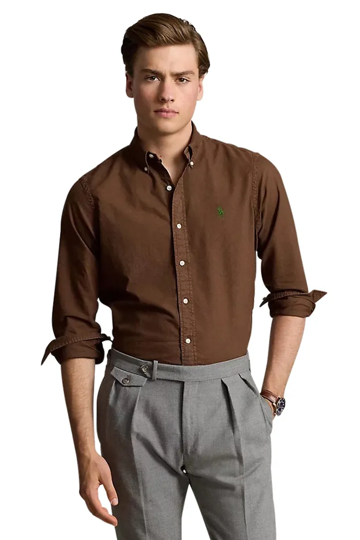 Casual overhemd Polo Ralph Lauren Custom Fit bruin Oxford