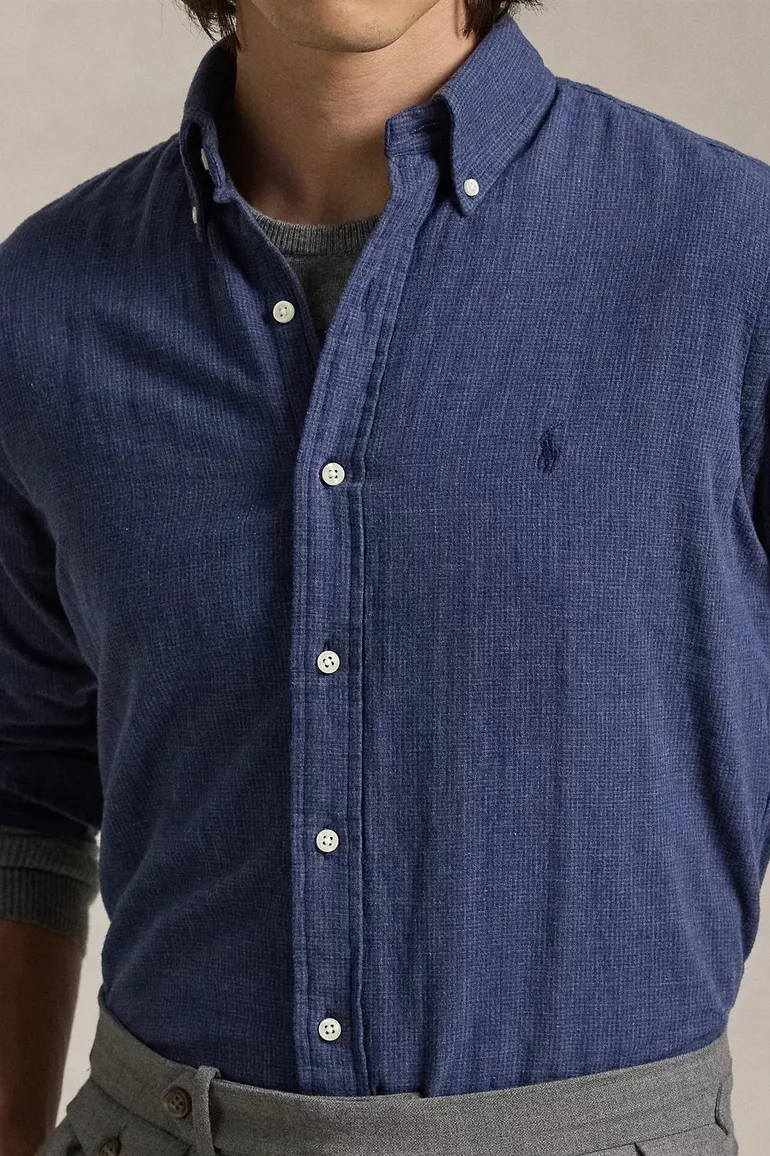casual overhemd Polo Ralph Lauren donkerblauw effen katoen wijde fit