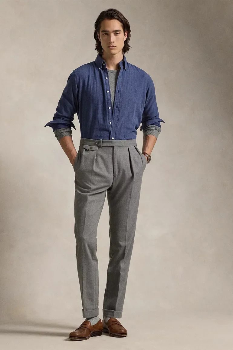 casual overhemd Polo Ralph Lauren donkerblauw effen katoen wijde fit