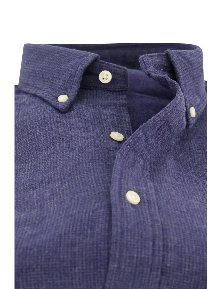 casual overhemd Polo Ralph Lauren donkerblauw effen katoen wijde fit
