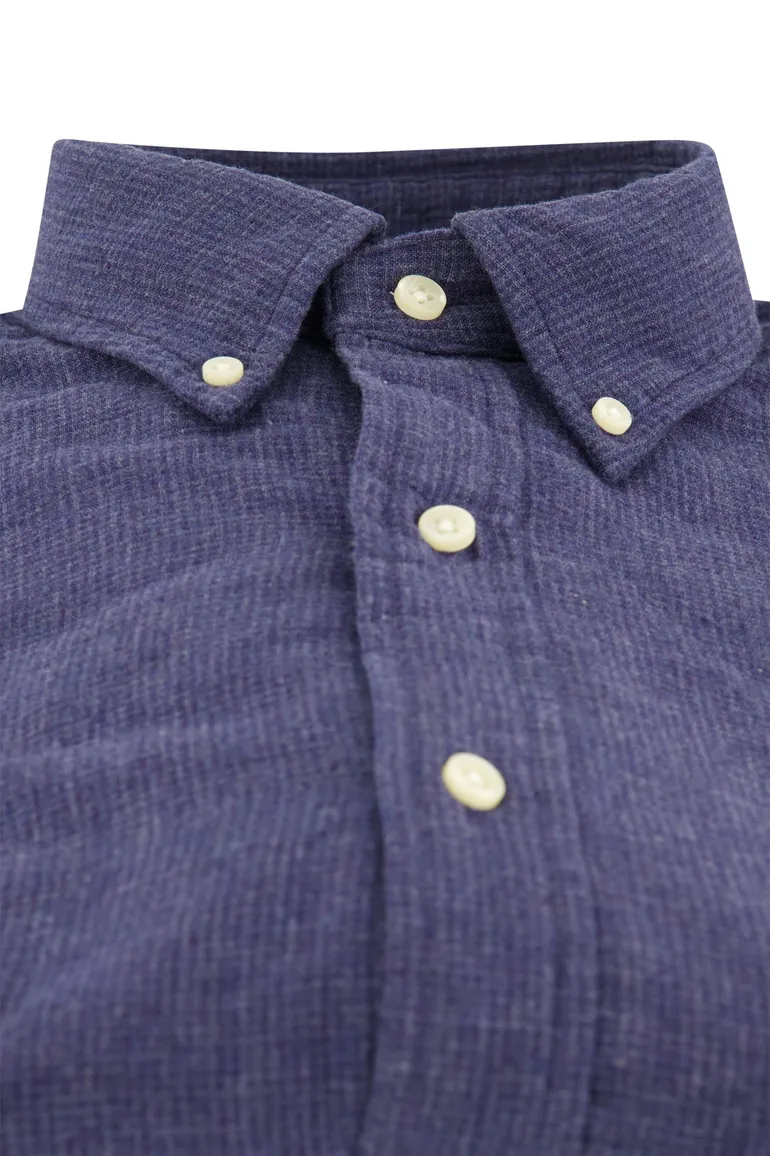 casual overhemd Polo Ralph Lauren donkerblauw effen katoen wijde fit