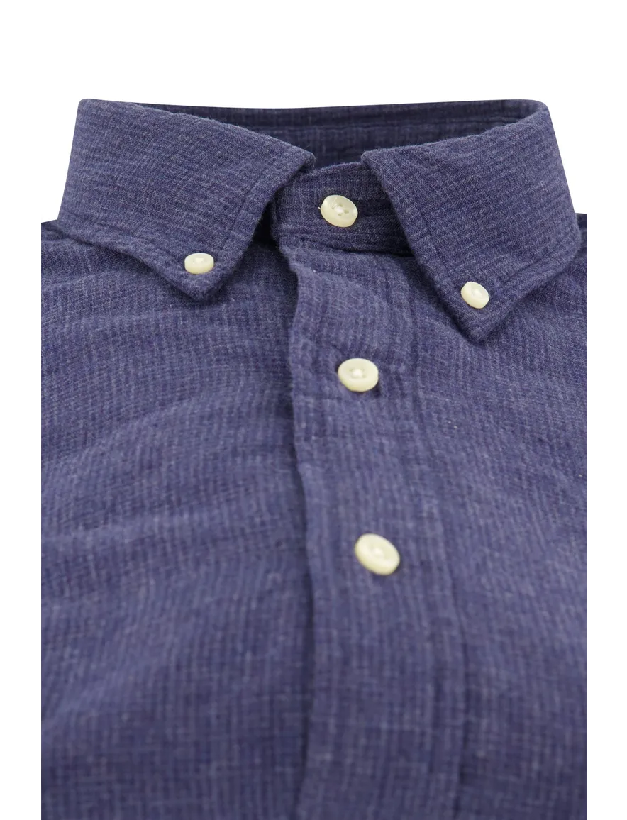 casual overhemd Polo Ralph Lauren donkerblauw effen katoen wijde fit