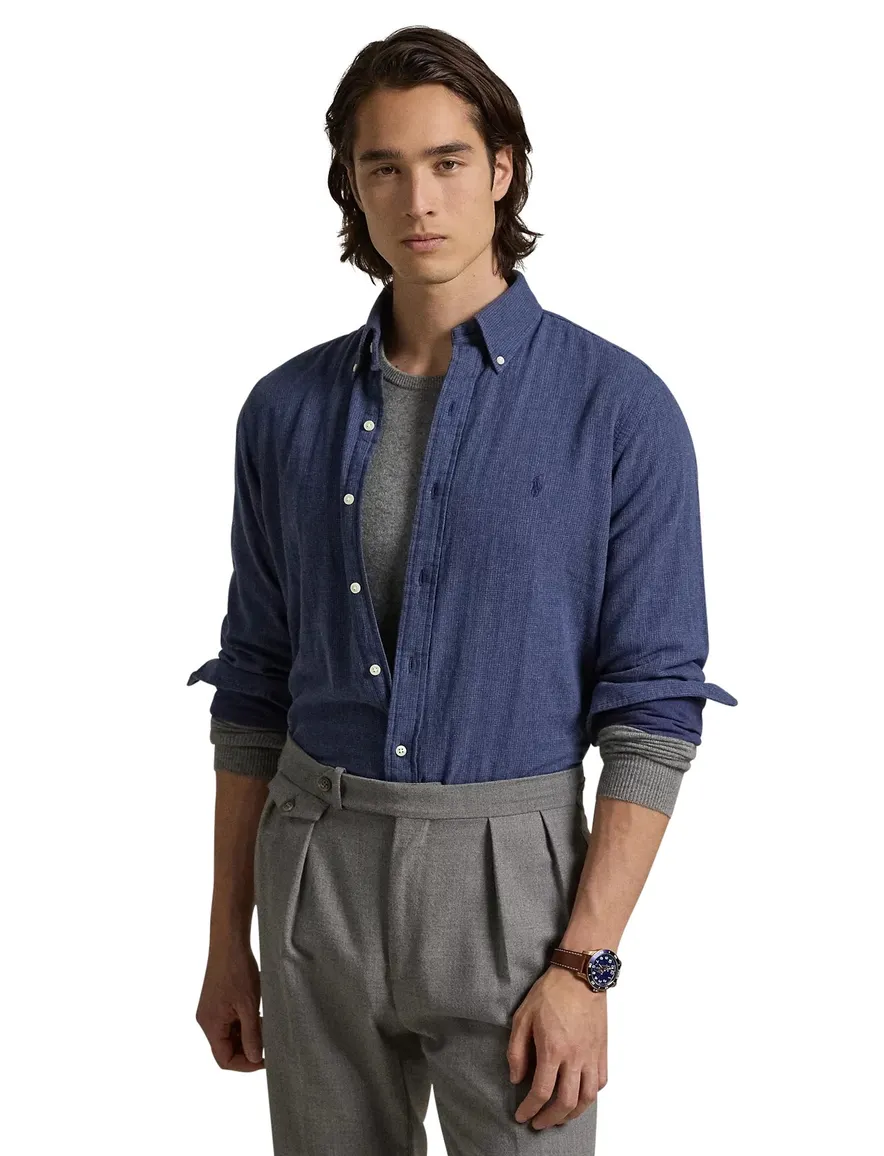 casual overhemd Polo Ralph Lauren donkerblauw effen katoen wijde fit