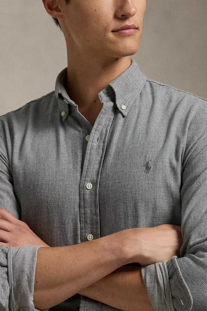 Polo Ralph Lauren casual overhemd grijs effen Custom Fit