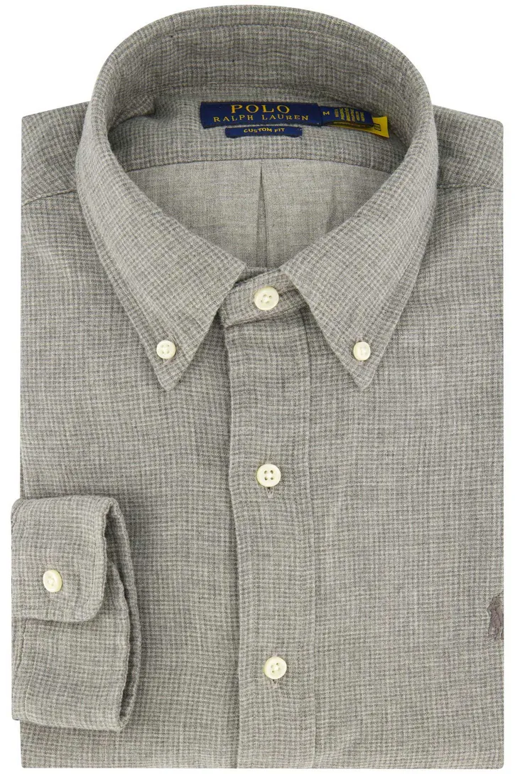 Polo Ralph Lauren casual overhemd grijs effen Custom Fit