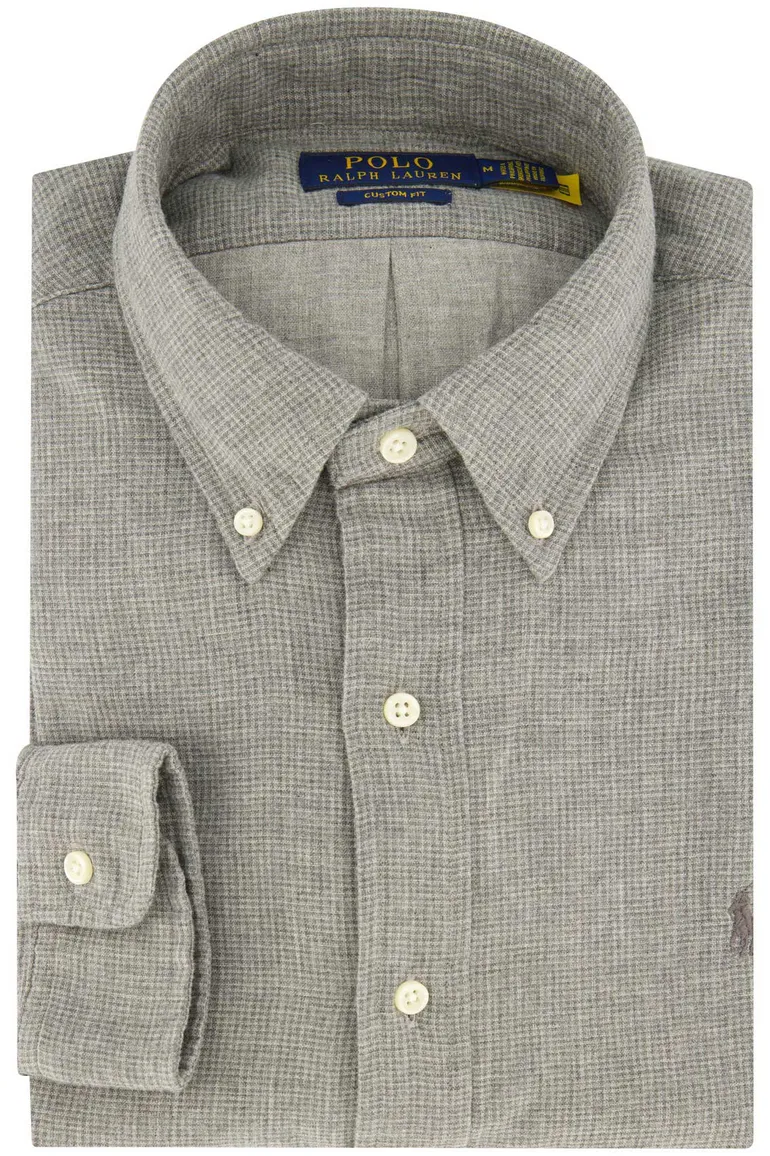 Polo Ralph Lauren casual overhemd grijs effen Custom Fit