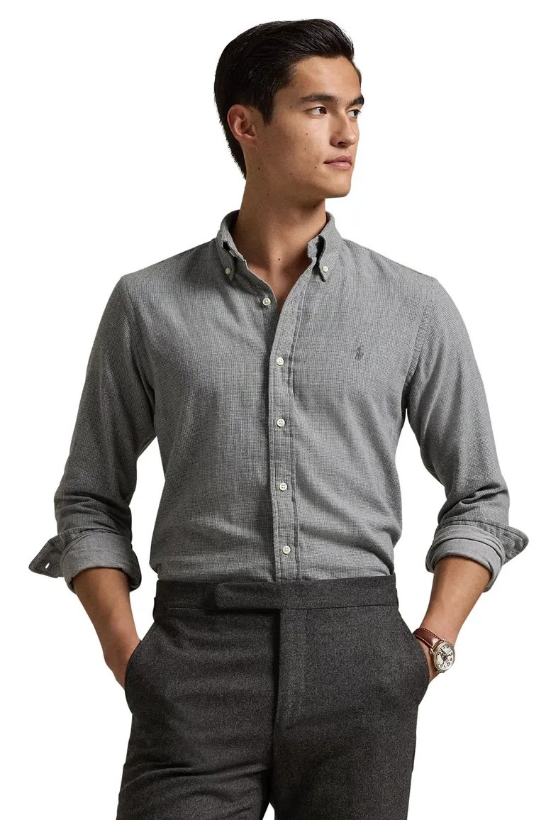 Polo Ralph Lauren casual overhemd grijs effen Custom Fit