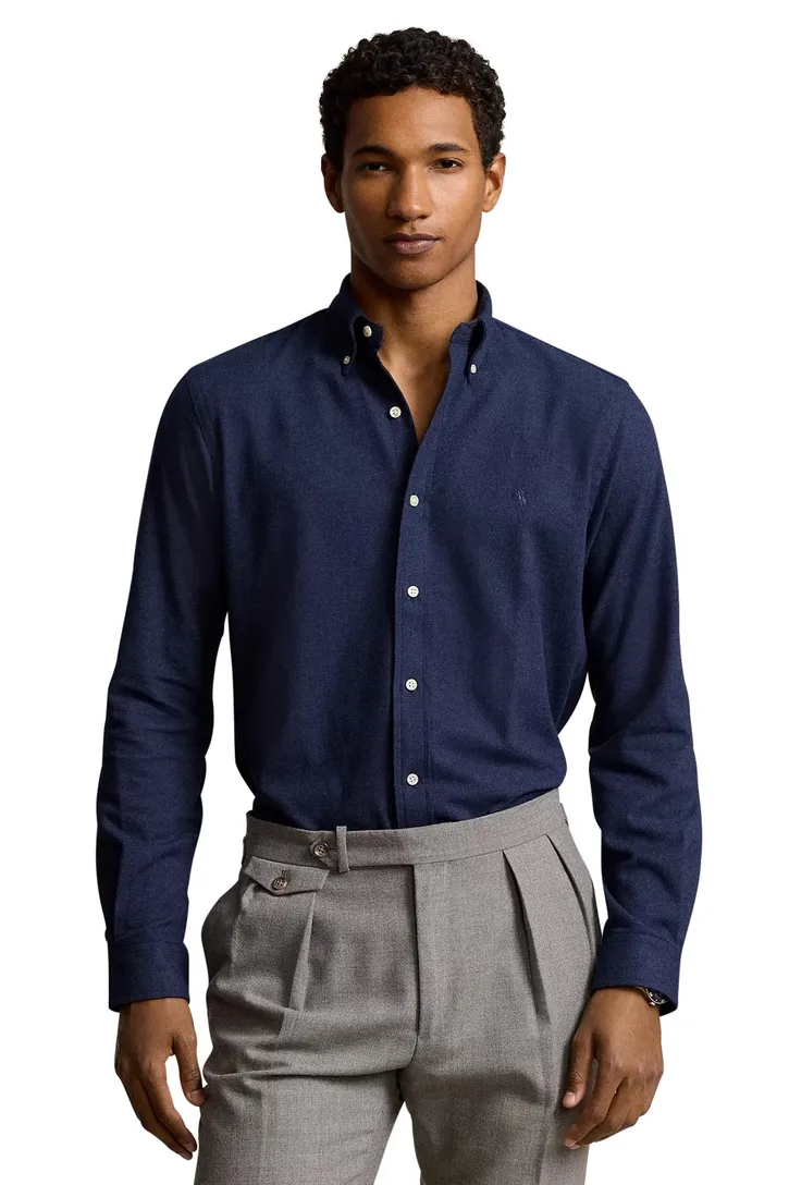 Wijde fit Polo Ralph Lauren overhemd donkerblauw flanel