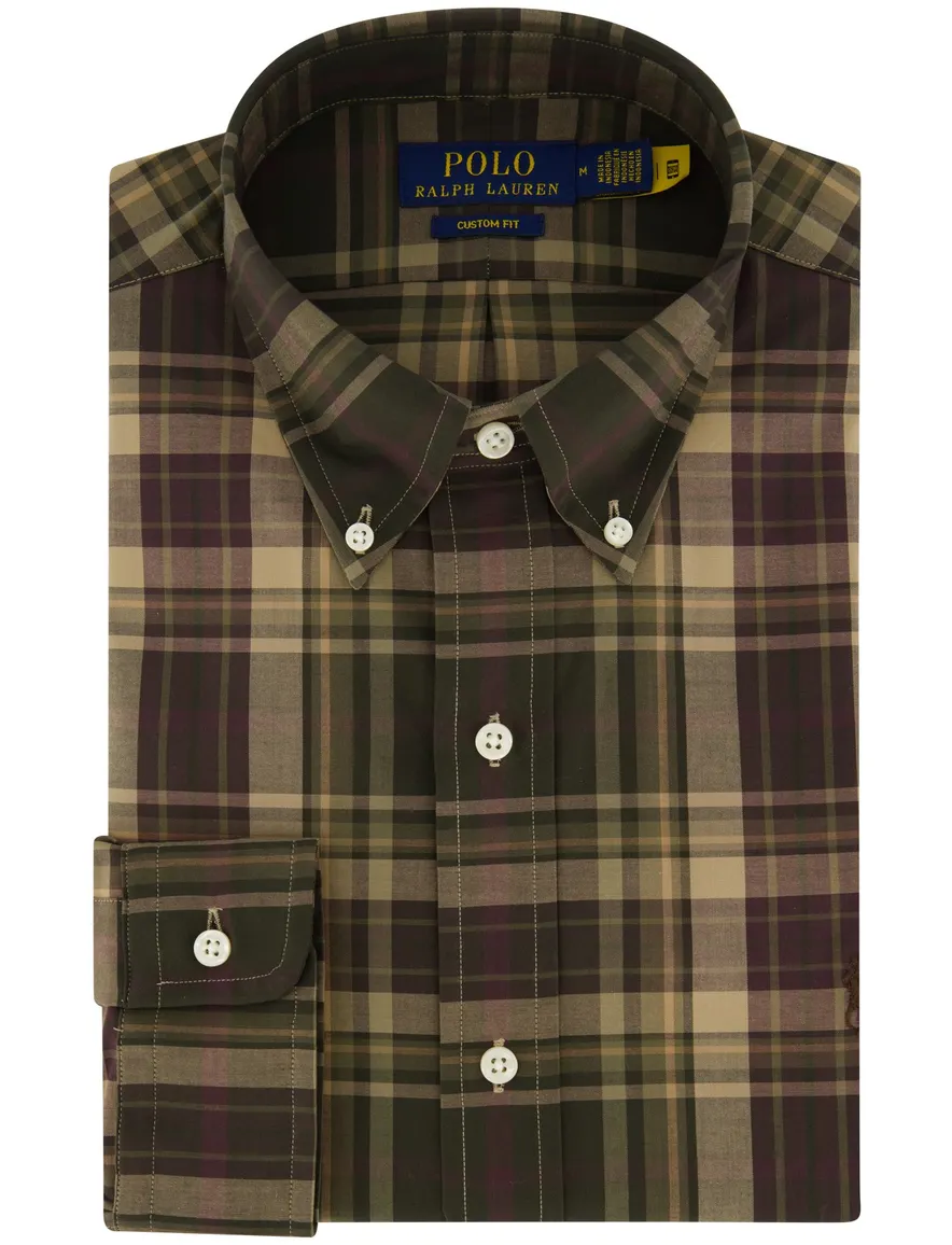 Polo Ralph Lauren overhemd groen geruit stretch Custom Fit
