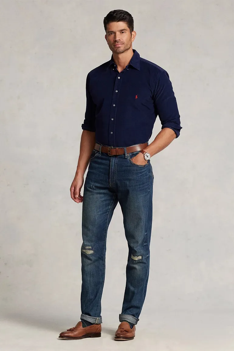 Polo Ralph Lauren overhemd donkerblauw Big & Tall wijde fit