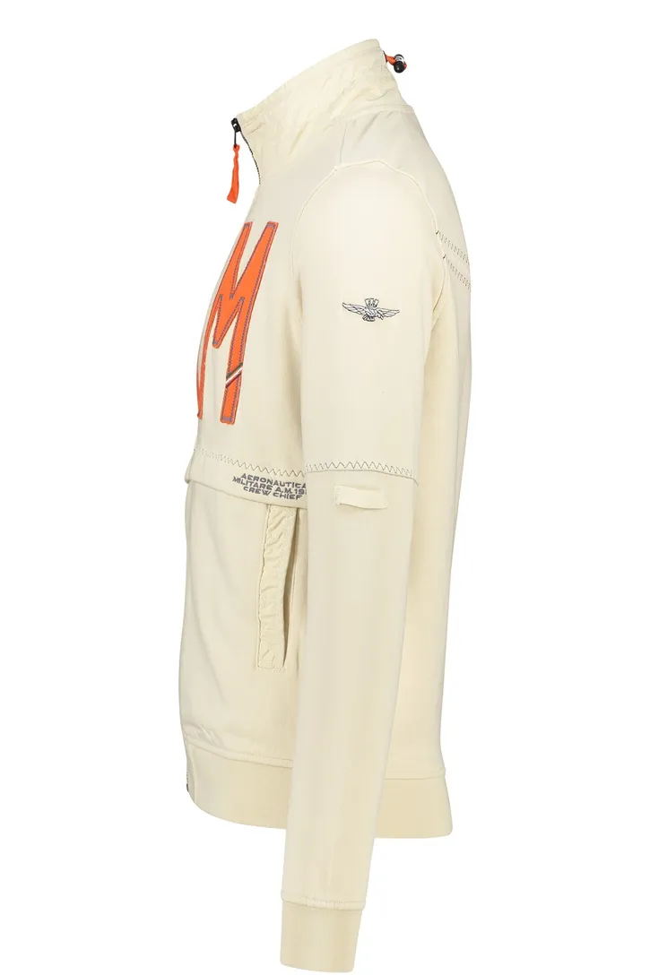 Aeronautica Militare crème opdruk katoen sweatvest rits