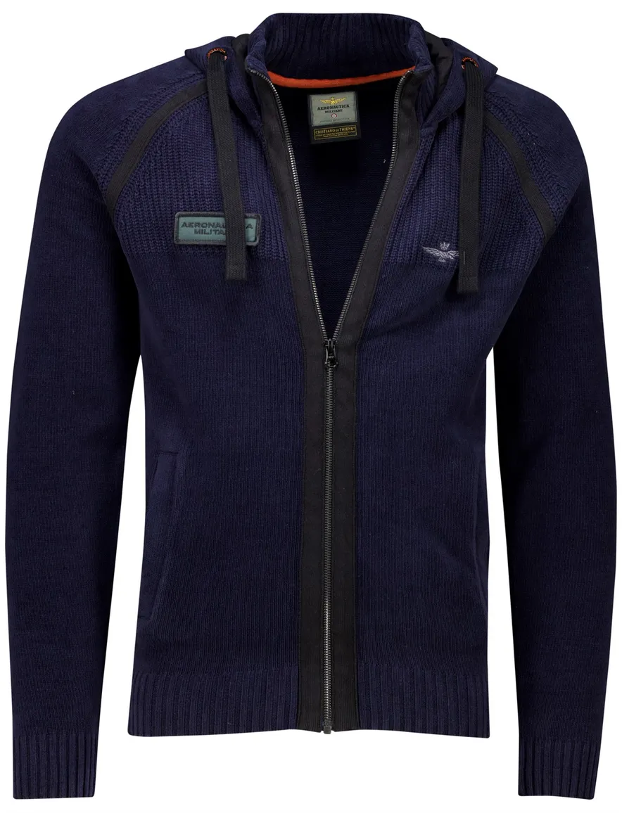 Aeronautica Militare hoodie rits effen donkerblauw gebreid
