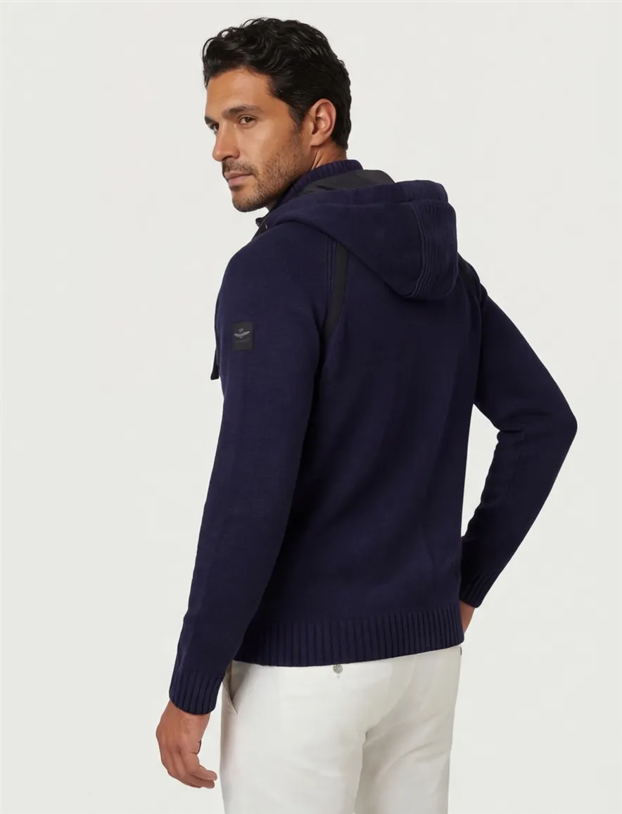 Aeronautica Militare hoodie rits effen donkerblauw gebreid