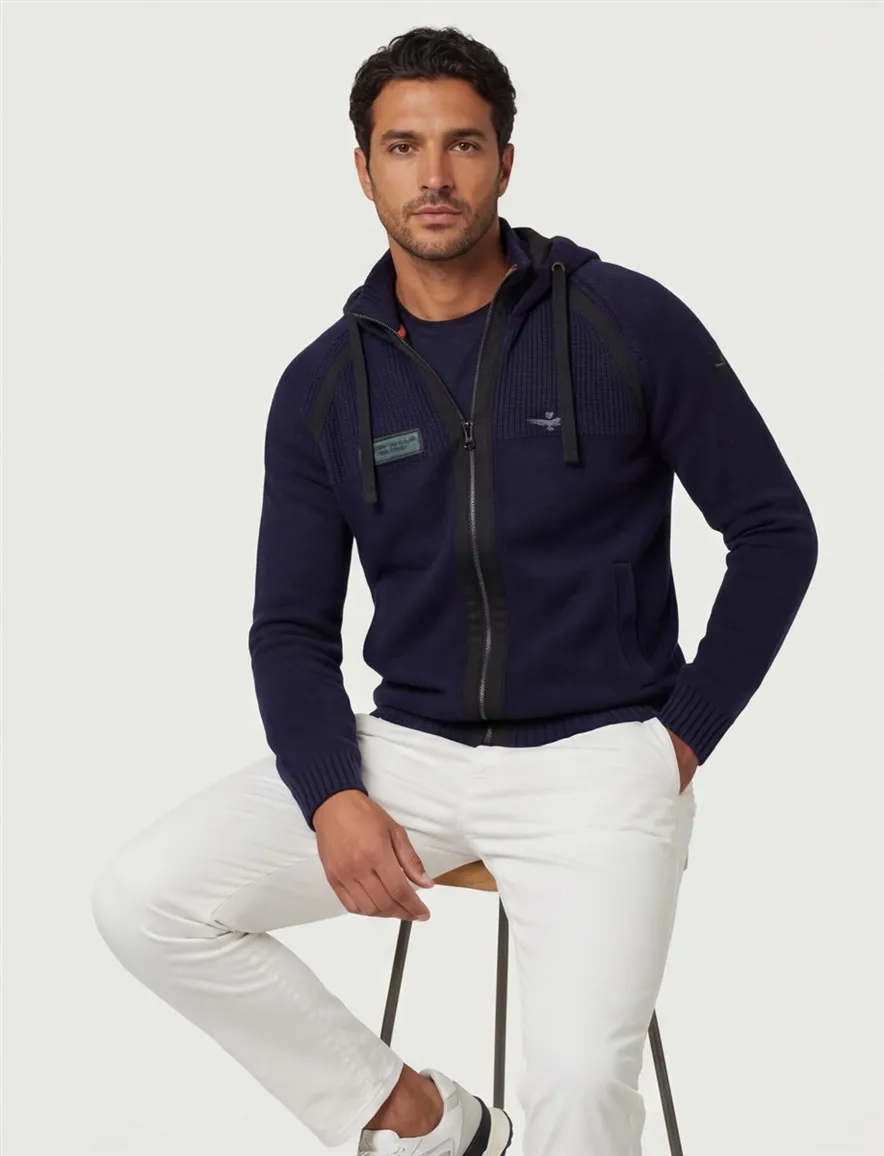 Aeronautica Militare hoodie rits effen donkerblauw gebreid
